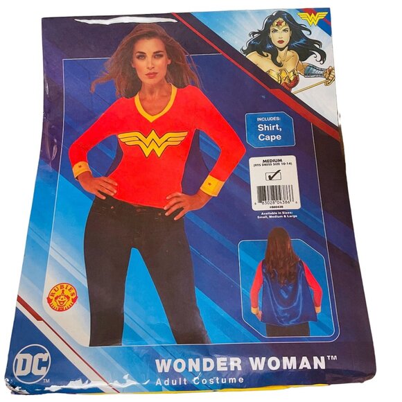 WONDER WOMAN Costume DC Rubies Womens Shirt and Cape Multicolor M/10 to 14 Adult - Picture 3 of 3